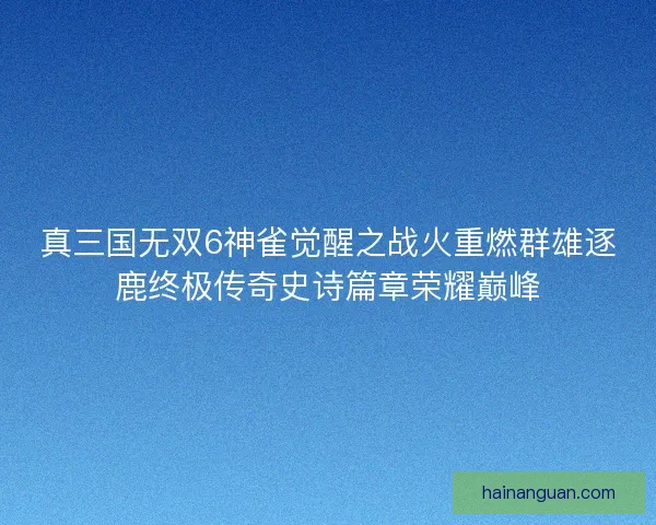 真三国无双6神雀觉醒之战火重燃群雄逐鹿终极传奇史诗篇章荣耀巅峰